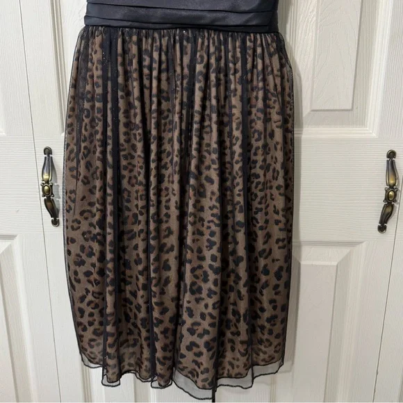 Trixxi Sparkly Layered Leopard Print Formal Dress Spaghetti Strap Womens size 9 - Picture 2 of 10